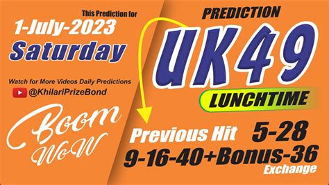 UK 49 Lunchtime UK 49s Predictions 1 July 2023 SR 2 YouTube