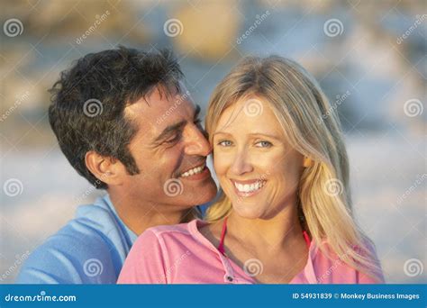 Romantic Young Couple Sitting On Beach Stock Image Image Of Couple Length 54931839