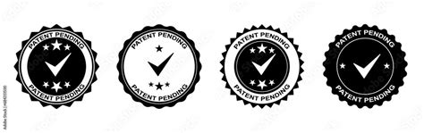 Patent pending icon set. Black and White rounded vector stamp of patent ...