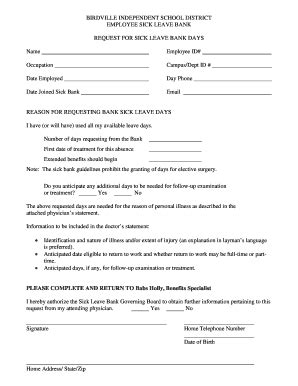 Fillable Online REQUEST FOR SICK LEAVE BANK DAYS Occupation Fax Email