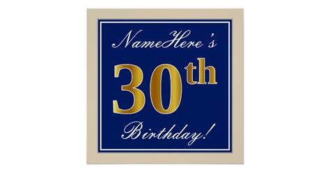 Elegant Blue Faux Gold 30th Birthday Name Poster Zazzle