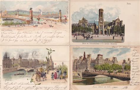 Lot De Cartes Postales Anciennes Postcards Paris Aquarelle Dessin