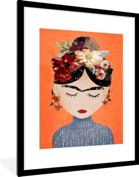 Fotolijst Incl Poster Portret Frida Kahlo Oranje Vrouw