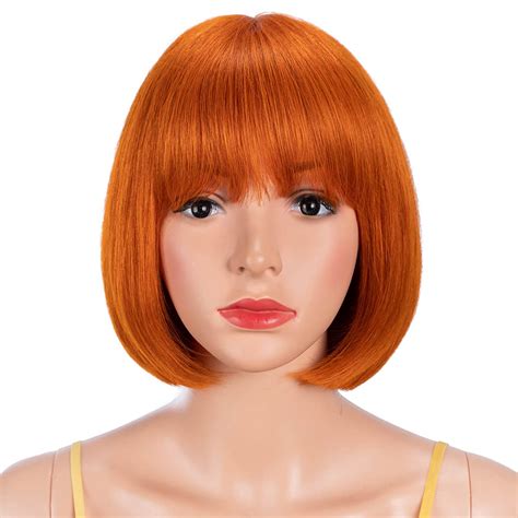 Noble Hair Straight Bob Wigs With Bangs 8 Inch None Lace Front Wigs Machine Made