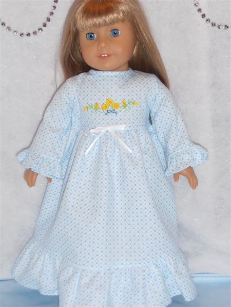 Blue Print On White Background Nightgown Embroidered Yellow Etsy Doll Clothes American Girl