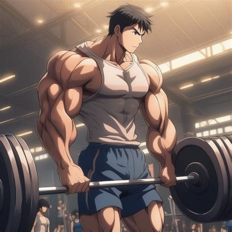Picture Of A Muscular Anime Character Lifting Weigh