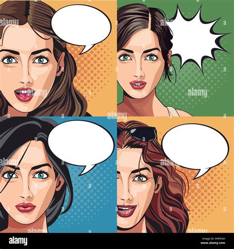 Set Beauty Girls Pop Art Bubble Speech Design Stock Vector Image And Art