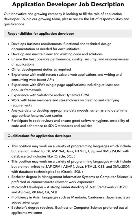 Application Developer Job Description Velvet Jobs