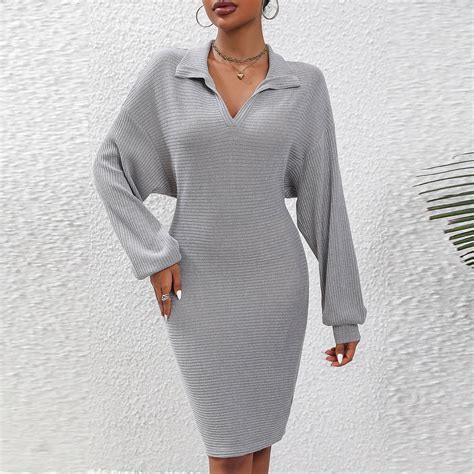 Xysaqa Sweater Dress For Womens Wrap Batwings Long Sleeve Bodycon