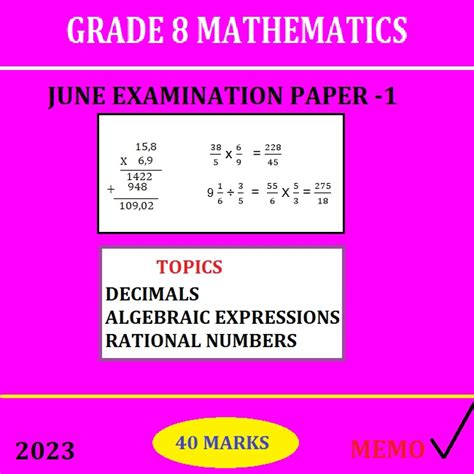 Grade 8 Mathematics June Examination Paper 1 And Memorandum 2023