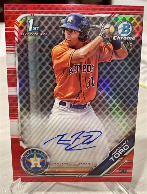 2019 Bowman Chrome ABRAHAM TORO RC Auto RED Refractor 1 5 Brewers