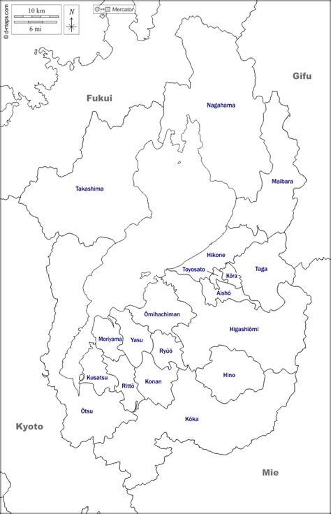 滋賀県 無料地図 無料の空の地図 無料のアウトラインマップ 無料のベースマップ 境界 市町村 名前 白い