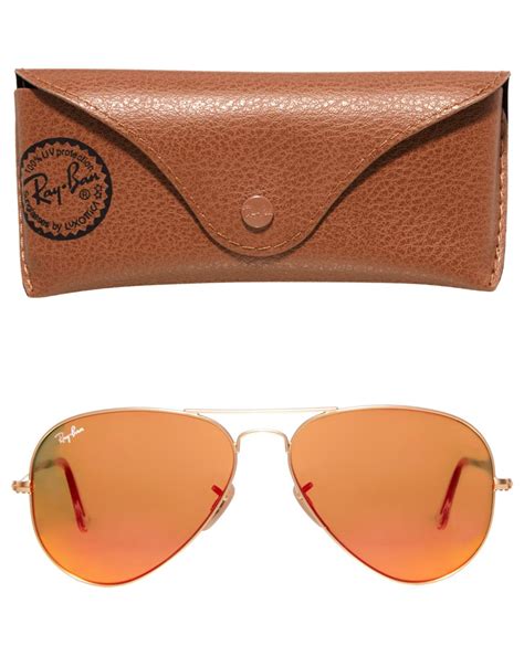 Lyst Asos Rayban Orange Mirror Aviator Sunglasses In Metallic