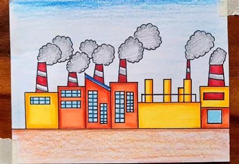 Air Pollution Drawing easy method / Factory Pollution / Factory Drawing ...