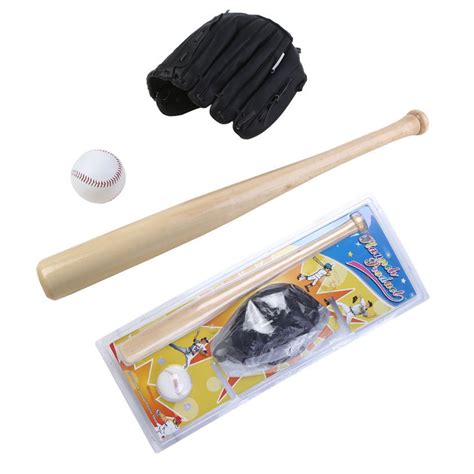 Abody Baseball Balls Set Baseball Bat+Baseball+Baseball Gloves 24in Wood Baseball Bat 10.5in PVC ...