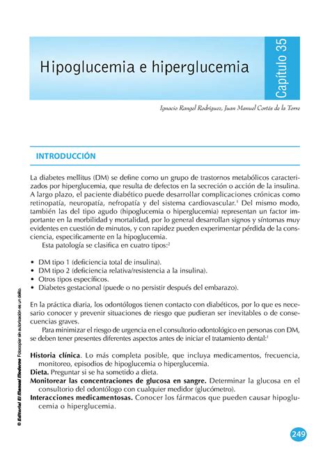 Hipoglicemia E Hiperglecemia 249 INTRODUCCIÓN La diabetes mellitus