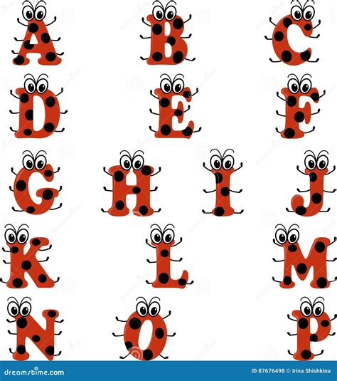 Alphabet In Ladybug Style In Red And Black Color Stock Vector