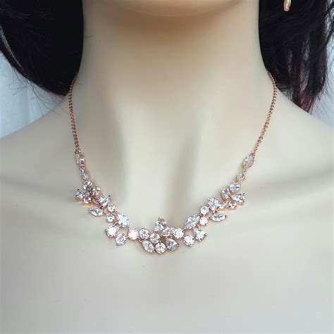 Rose Gold Wedding Necklace Rose Gold Backdrop Necklace Bridal Etsy