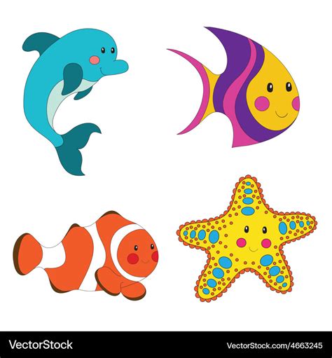 Set cartoon sea creatures Royalty Free Vector Image