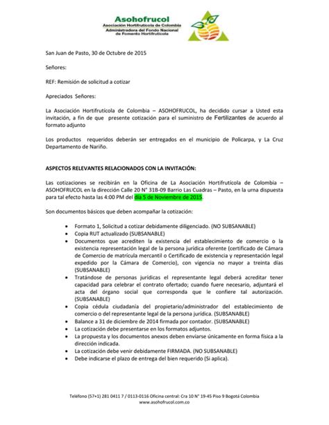 Invitacion A Cotizar Suministro Fertilizantes