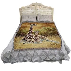 Mother And Son Giraffe By Lucie Bilodeau Gift Throw Woven From Cotton