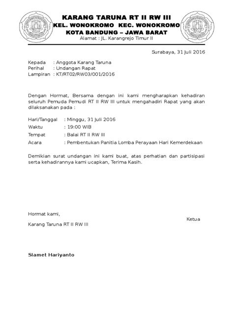 Detail Contoh Surat Undangan Karang Taruna Koleksi Nomer 7