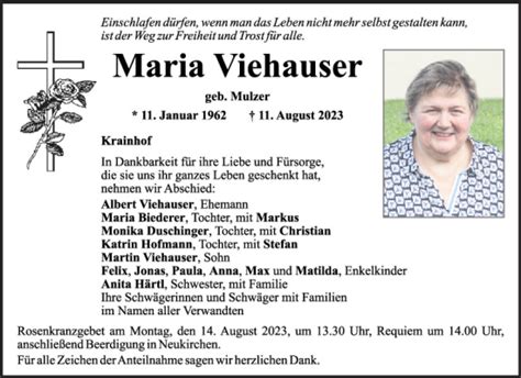 Traueranzeigen Von Maria Viehauser Mittelbayerische Trauer