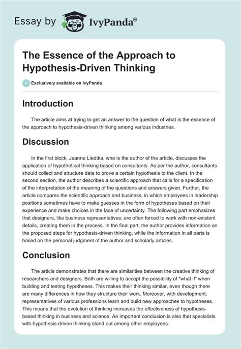 The Essence Of The Approach To Hypothesis Driven Thinking Article Review Example