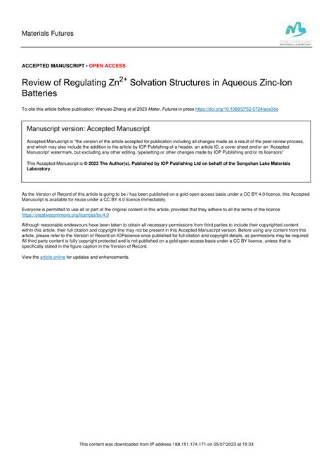 Pdf Review Of Regulating Zn 2 Solvation Structures In Aqueous Zinc Ion Batteries