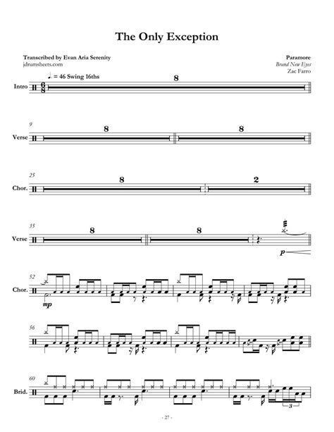 The Only Exception Paramore Drum Sheet Music Jaslow Drum Sheets Drumsetsheetmusic