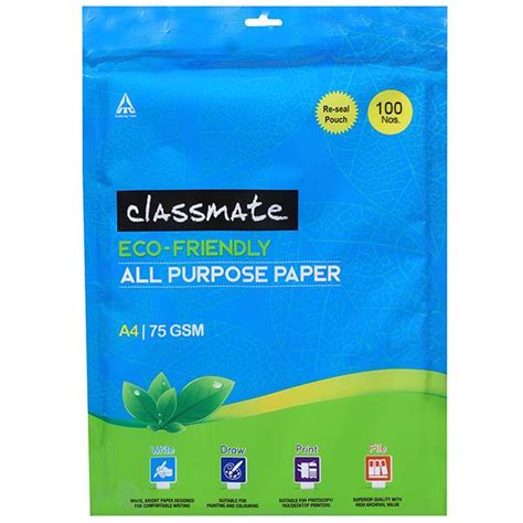 Buy Classmate Eco Friendly All Purpose A475 Gsm Paper Pack Of 100 In