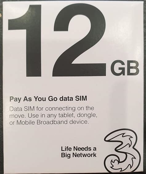 Three Pay As You Go Trio Data SIM Preloaded With 12 GB Of Data Amazon