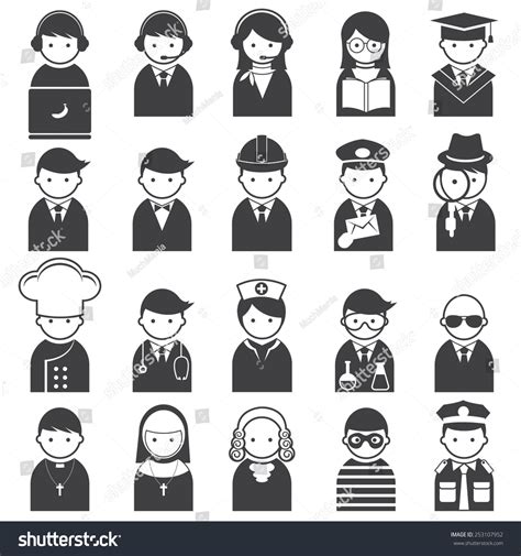 Various People Symbol Icons Occupation Set Stock Vector Royalty Free