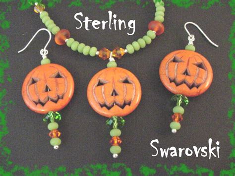 Halloween Jack O Lantern Pumpkin Sterling Silver Necklace Earrings Set