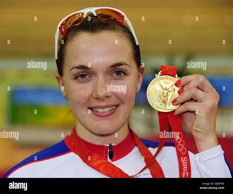 Great Britains Victoria Pendleton With The Gold Medal From The Womens