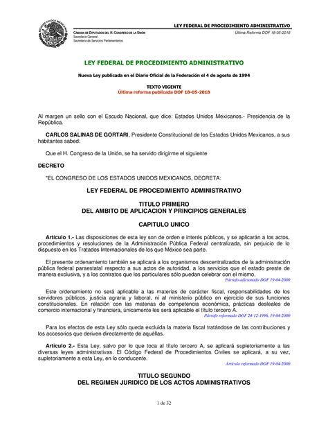 Ley Federal De Procedimiento Administrativo CMARA DE DIPUTADOS DEL H