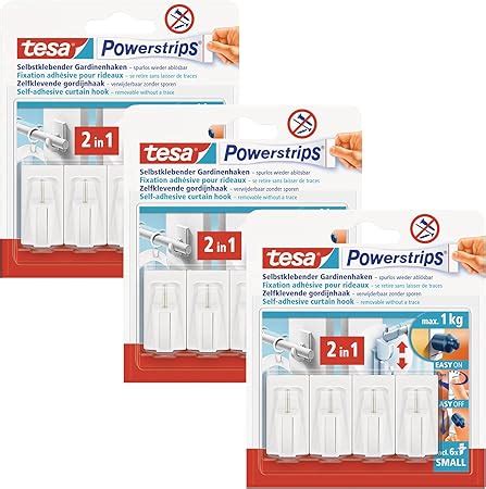 Tesa Powerstrips Vario Gardinenhaken Im 3er Pack Selbstklebende