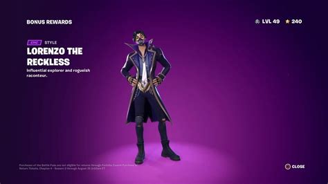 Fortnite Lorenzo The Reckless Skin Preview Youtube