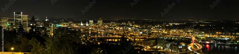 Portland Night Skyline along Willamette River Panorama Stock Photo | Adobe Stock