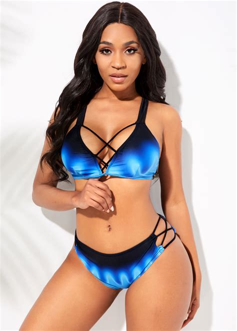 Contrast Blue Tie Back Bikini Set Rosewe Usd