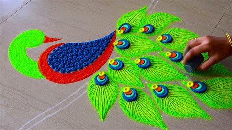 Beautiful Peacock Rangoli Designs For Diwali Peacock Kolam Designs