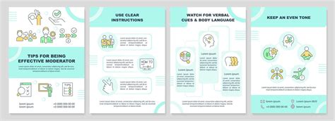 Tips For Being Effective Moderator Turquoise Brochure Template Leaflet Design With Linear Icons