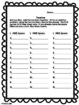 Dice Game Addition Fact Practice Free By Tchr Two Point Tpt