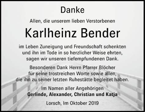 Traueranzeigen Von Karlheinz Bender Trauerportal Ihrer Tageszeitung