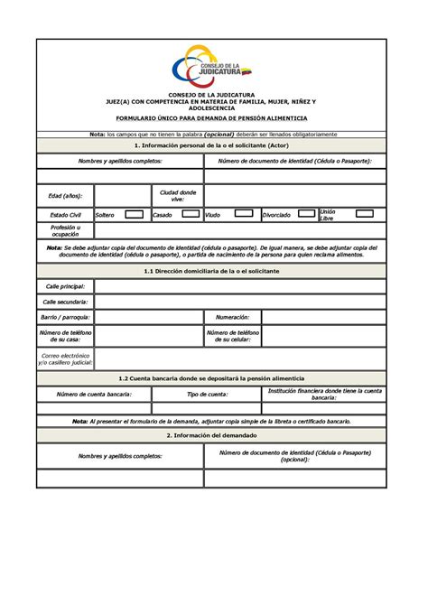 Formulario Para Demanda De Pension Alimenticia Actualizado Mayo