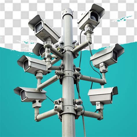 Premium Psd Cctv Cameras On Isolated Poles In A Tech Setting Isolated