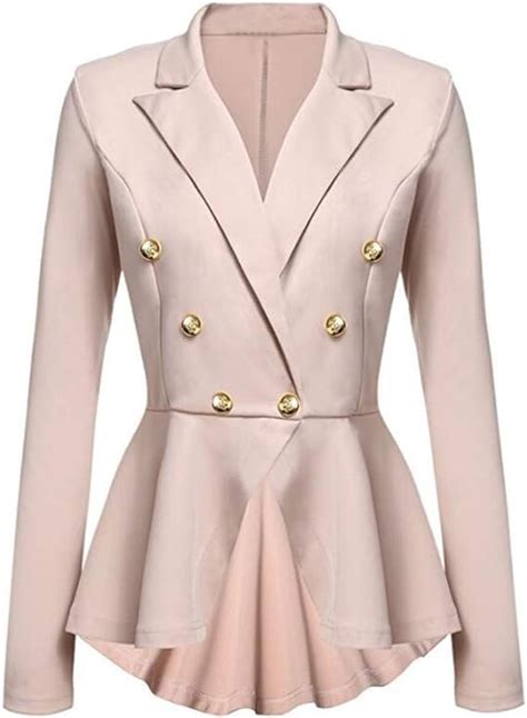 Harrystore Double Breasted Suit Jacket Womens Peplum Blazer One Button Crop Frill Ruffle Hem