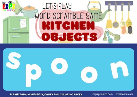 Kitchen Utensils Vocabulary Word Scramble Game Ezpzlearn