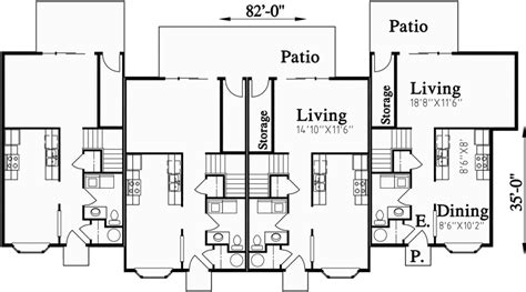 Fourplex House Plans, 2 Story Townhouse, F-535