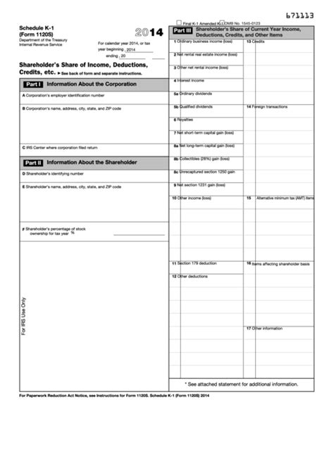 Fillable Schedule K-1 (Form 1120s) - Shareholder'S Share Of Income ...